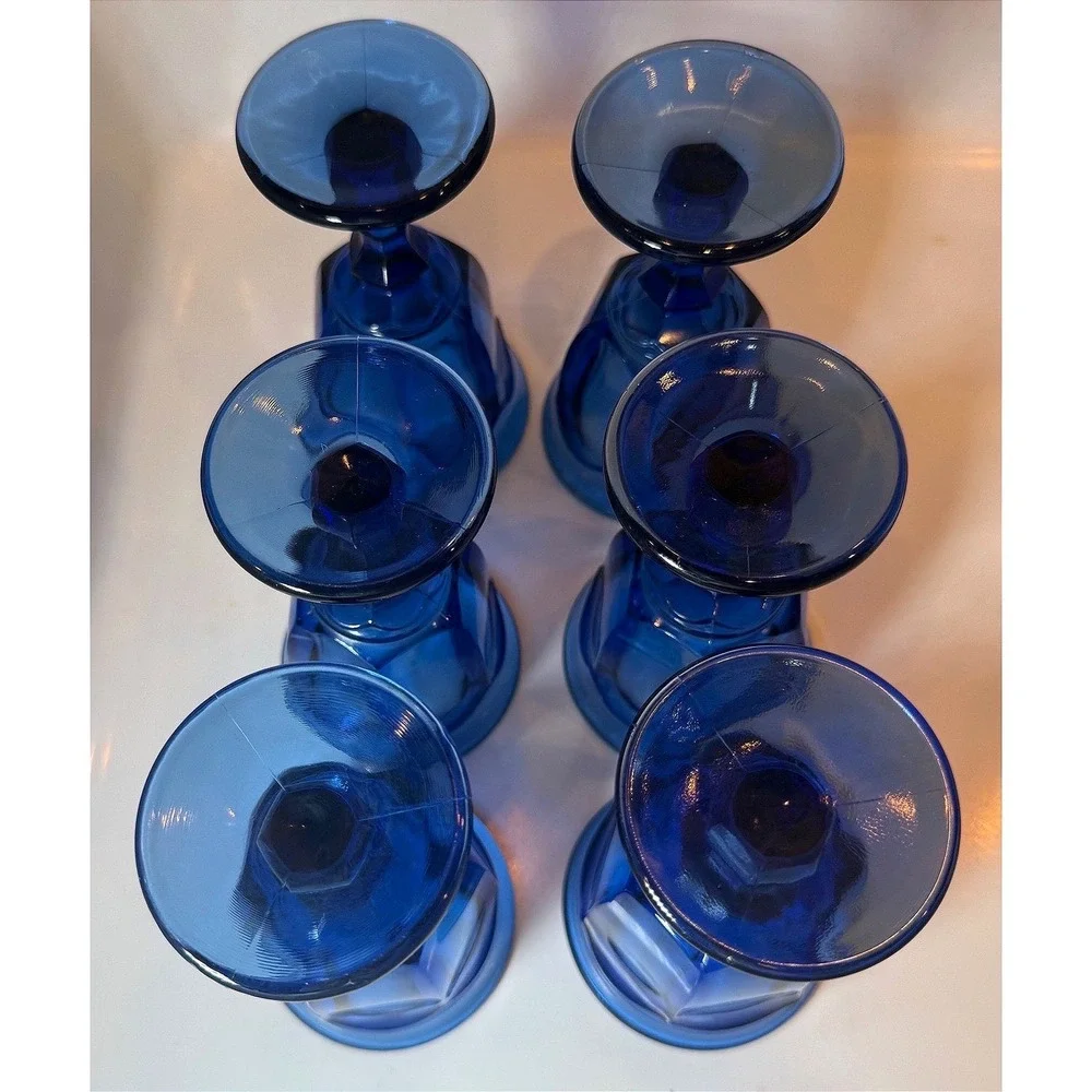 Vintage Imperial Glass Old Williamsburg Cobalt Goblets‎ 5.3